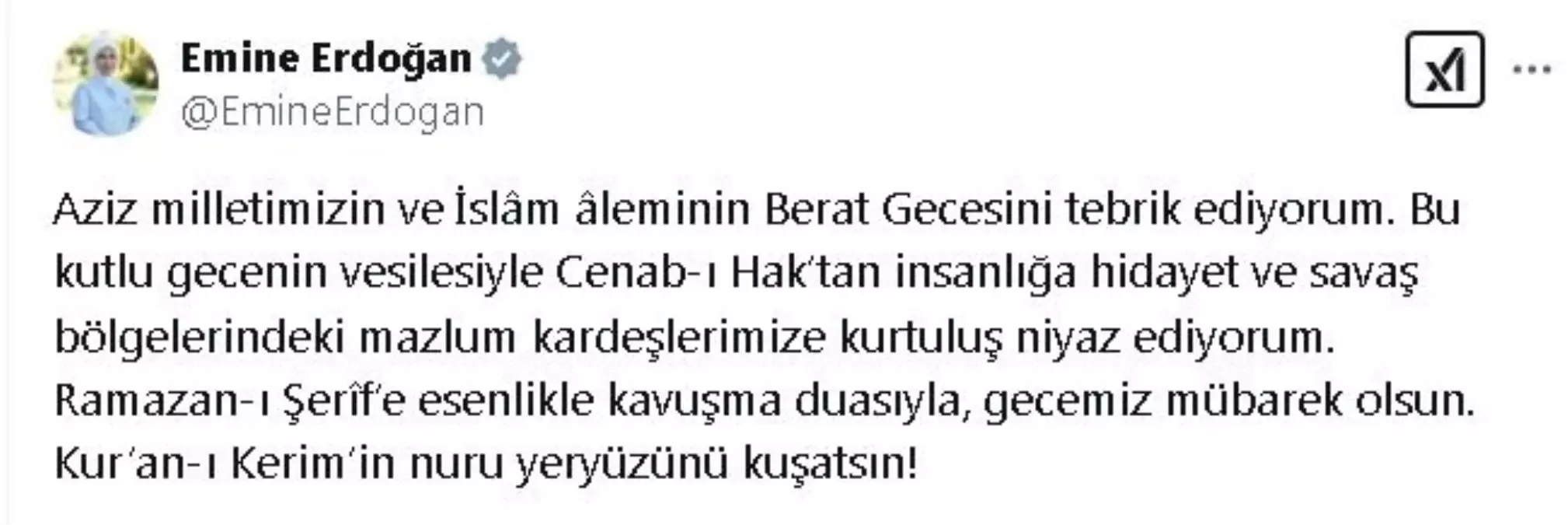 Emine Erdoğan’dan Berat Kandili Mesajı